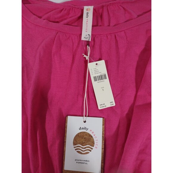 NWT Anthropologie Daily Practice Solid Hot Pink Mini Dress Modal Puff Sleeve S - Picture 5 of 7